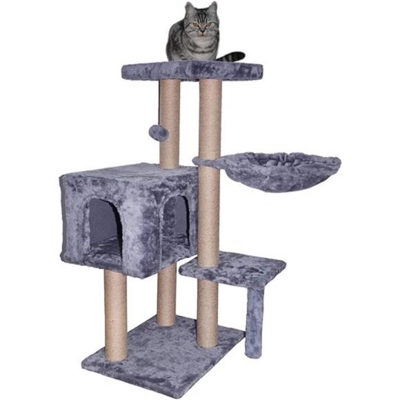 WIKI Cat Tower Furniture Jute-Covered Scratching Posts with a Ball Activity,Grey - Picture 1 of 7